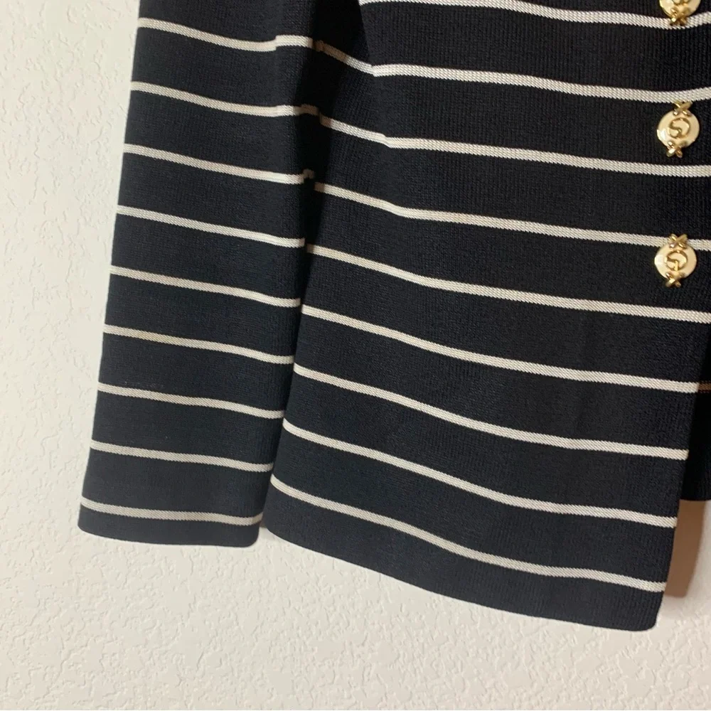 ST.John Womens Black White Stripe Zip up Nautical Button Blazer 2